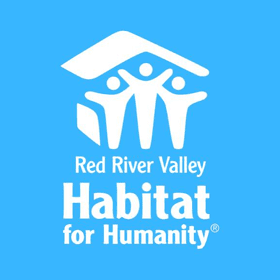 Red River Valley Habitat for Humanity Logo in White with Blue Box