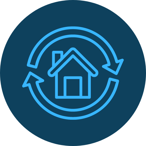 Dark blue circle with light blue house for refinancing.