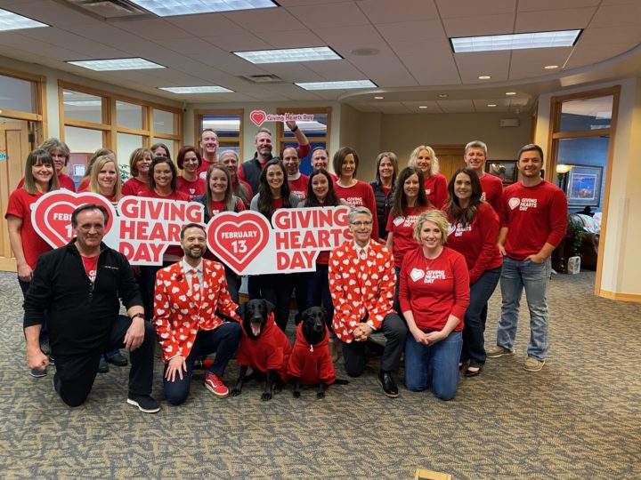 VISIONBank employees promoting giving hearts day