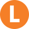 Orange circle with white L for Laetitia Hellerud Review