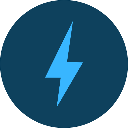 Dark blue circle with light blue lightening bolt.