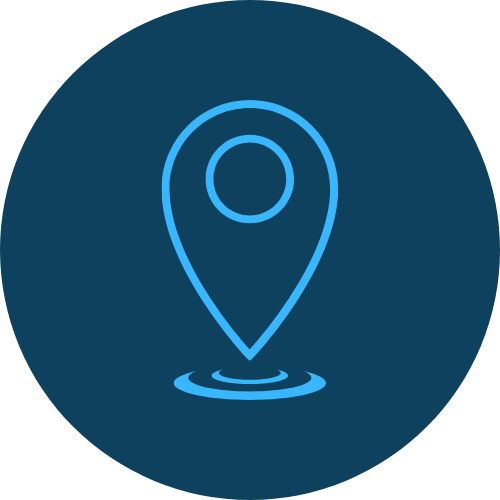 Dark blue circle with light blue location icon.