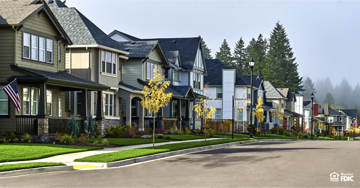 Residential street with many houses