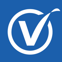 Blue square with white VISIONBank logo in the middle.