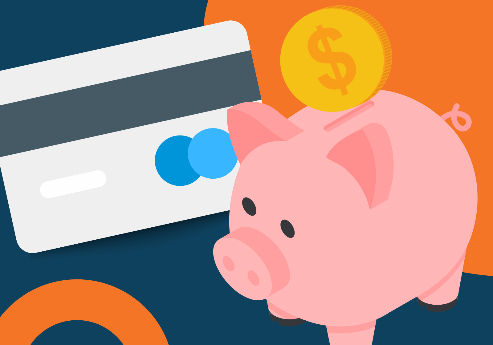 Graphic design of a debit card and piggy bank